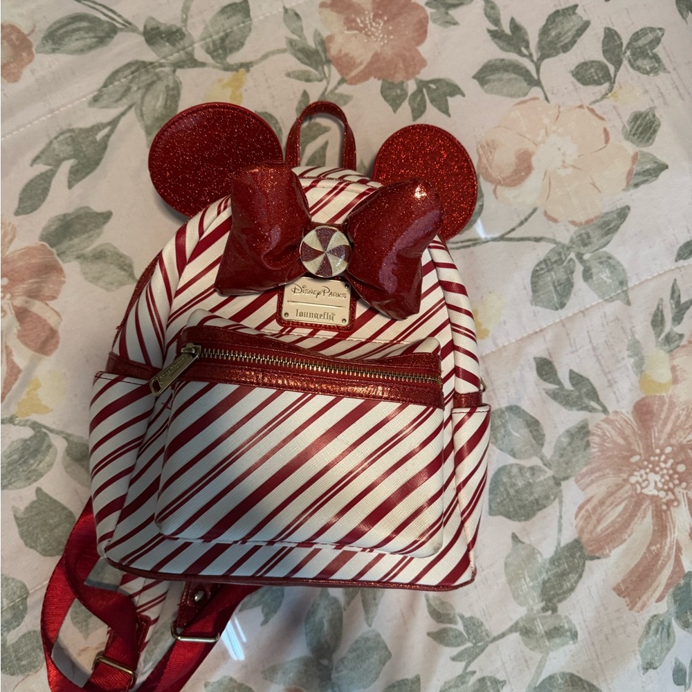 Disney Red and White Striped candy cane loungefly backpack